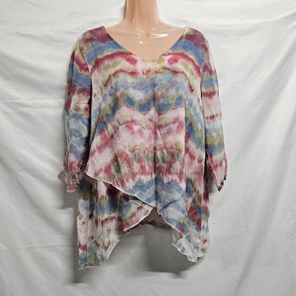 Click by Color Me Cotton V Neck Layered Top Blouse Women Size L Cupra Rayon - Picture 10 of 12